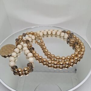 Vintage Premier Designs Necklace Gold and Cream Beaded Toggle Closure